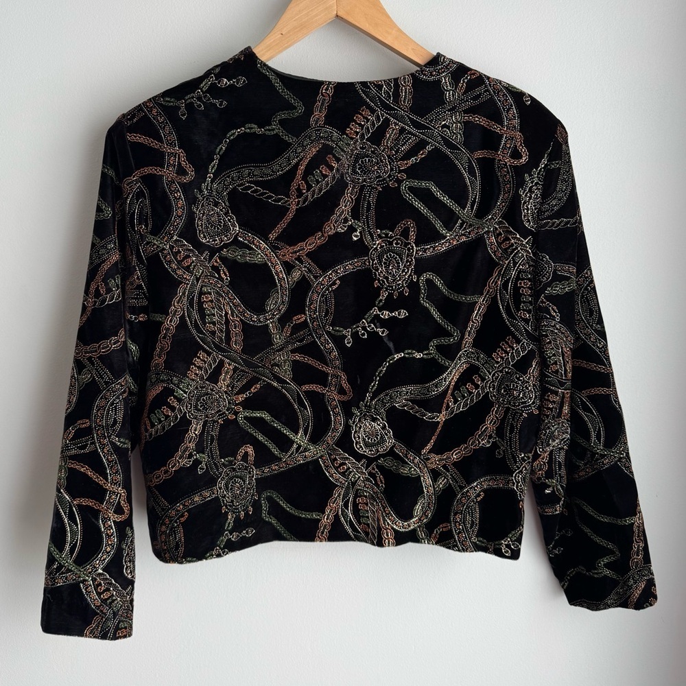 Vintage Artsy Velvet Jacket Womens 14 Petite Black Elegant Sophisticated EUC - Picture 7 of 13